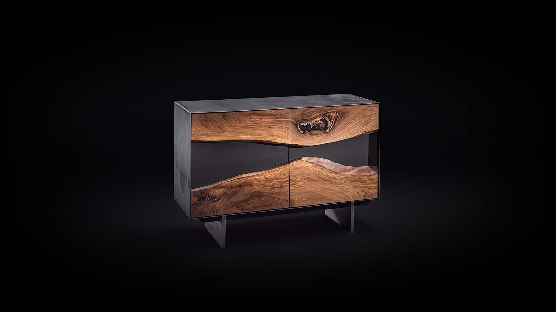 Cupboard in walnut and iron