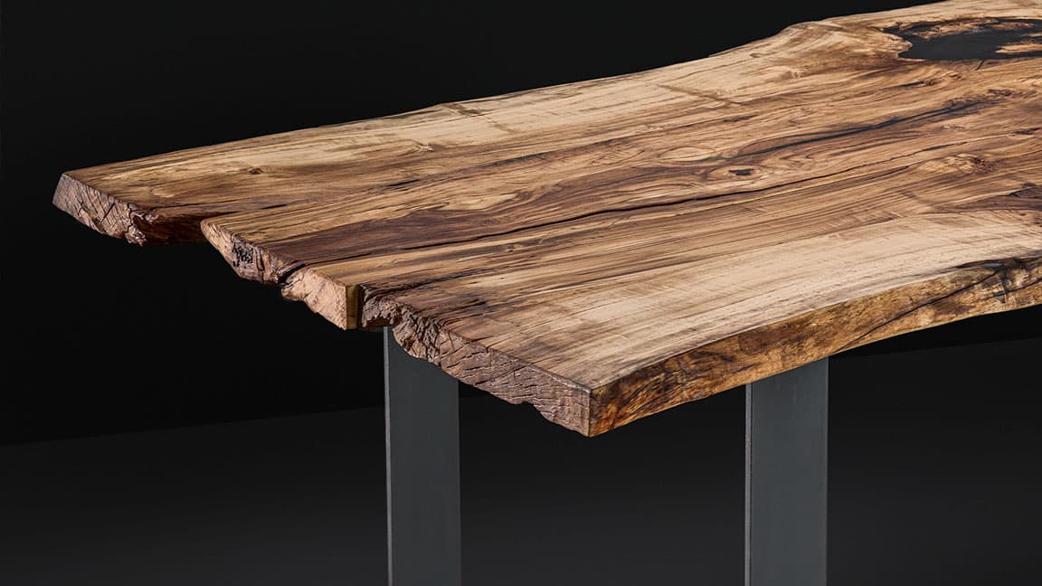 Assembled table in wild poplar wood