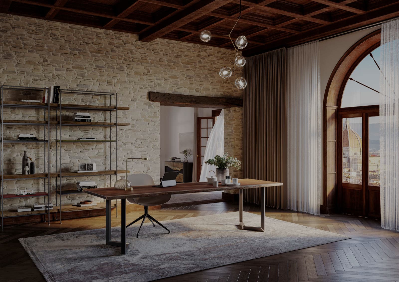 Stone, amber, and oak, historic Florentine villa, a carefully renovated architectural gem